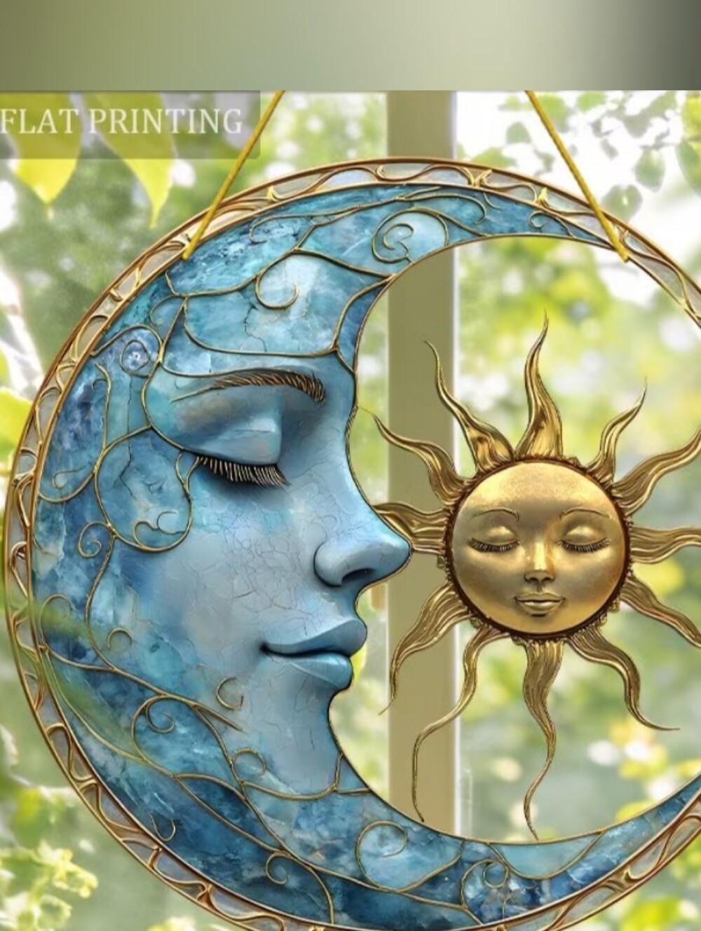 Blue Crescent Moon with Gold Sun Wall Sculpture - Serene Home Art. Acrylic Made. - Picture 1 of 7